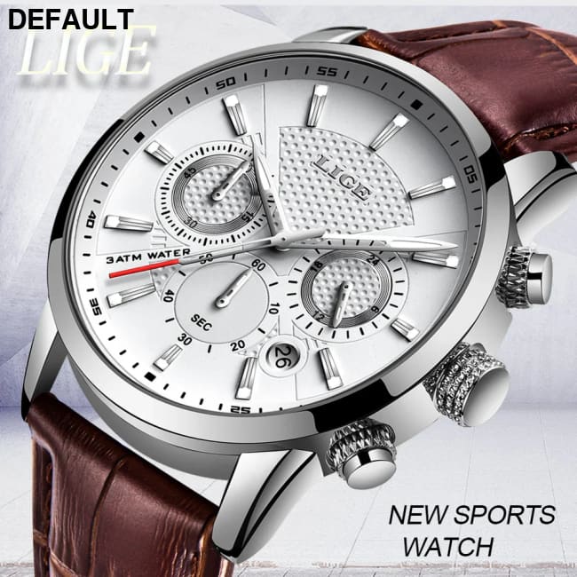 2023 New Mens Watches LIGE Top Brand Leather Chronograph Waterproof Sport Automatic Date Quartz Watch For Men Relogio