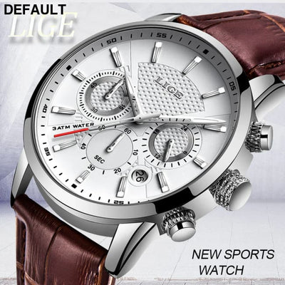 2023 New Mens Watches LIGE Top Brand Leather Chronograph Waterproof Sport Automatic Date Quartz Watch For Men Relogio