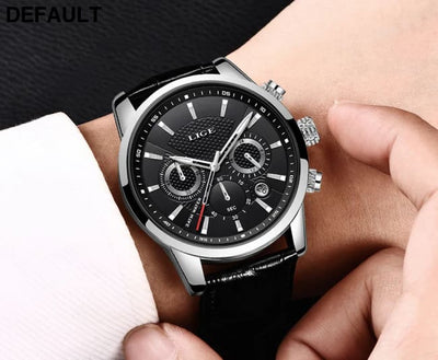 2023 New Mens Watches LIGE Top Brand Leather Chronograph Waterproof Sport Automatic Date Quartz Watch For Men Relogio