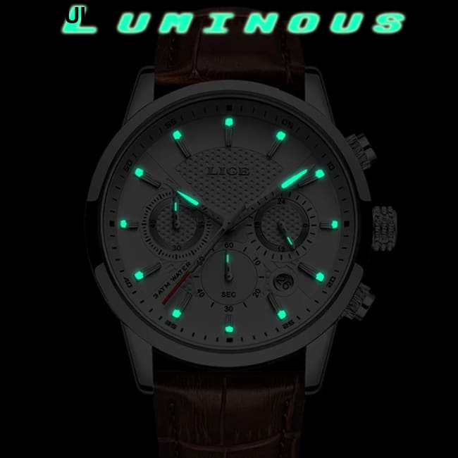 2023 New Mens Watches LIGE Top Brand Leather Chronograph Waterproof Sport Automatic Date Quartz Watch For Men Relogio