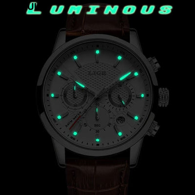 2023 New Mens Watches LIGE Top Brand Leather Chronograph Waterproof Sport Automatic Date Quartz Watch For Men Relogio