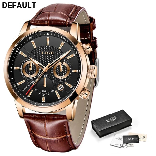 2023 New Mens Watches LIGE Top Brand Leather Chronograph Waterproof Sport Automatic Date Quartz Watch For Men Relogio