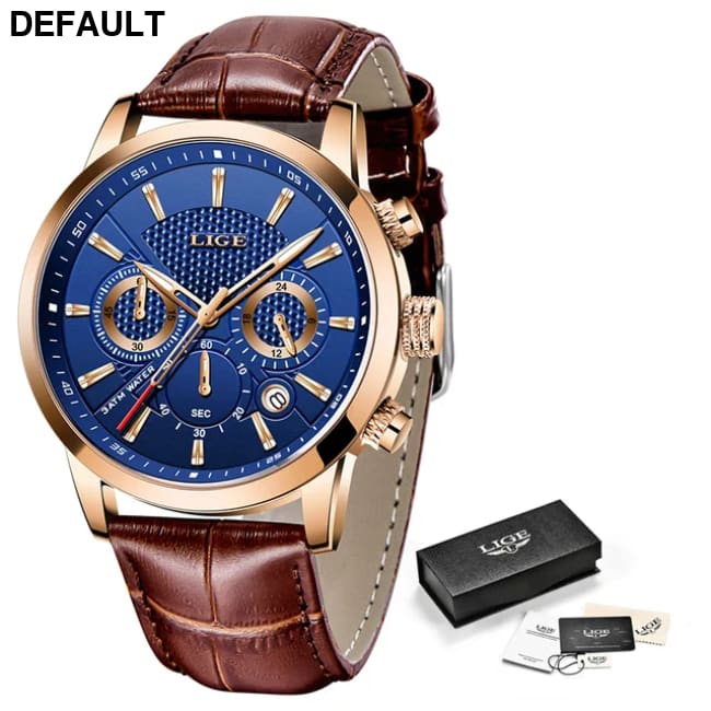 2023 New Mens Watches LIGE Top Brand Leather Chronograph Waterproof Sport Automatic Date Quartz Watch For Men Relogio