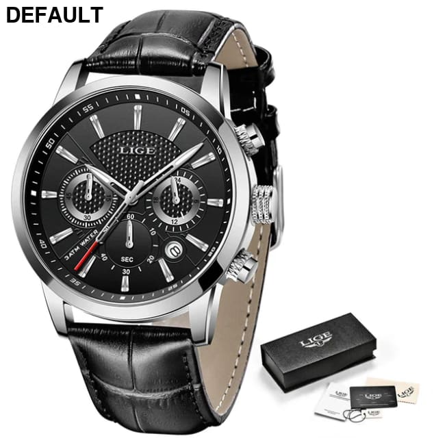 2023 New Mens Watches LIGE Top Brand Leather Chronograph Waterproof Sport Automatic Date Quartz Watch For Men Relogio