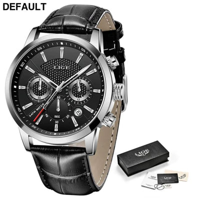 2023 New Mens Watches LIGE Top Brand Leather Chronograph Waterproof Sport Automatic Date Quartz Watch For Men Relogio