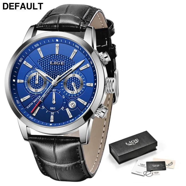 2023 New Mens Watches LIGE Top Brand Leather Chronograph Waterproof Sport Automatic Date Quartz Watch For Men Relogio