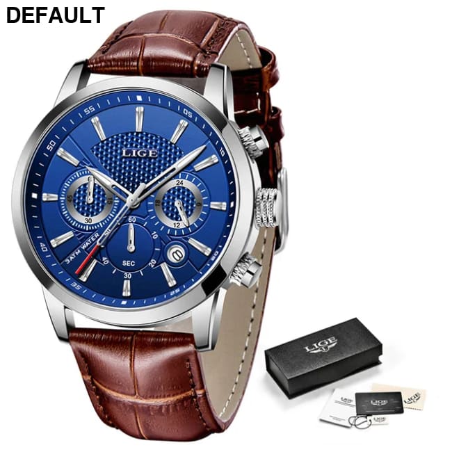 2023 New Mens Watches LIGE Top Brand Leather Chronograph Waterproof Sport Automatic Date Quartz Watch For Men Relogio