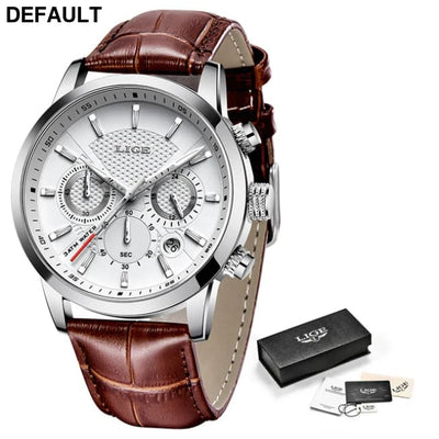 2023 New Mens Watches LIGE Top Brand Leather Chronograph Waterproof Sport Automatic Date Quartz Watch For Men Relogio
