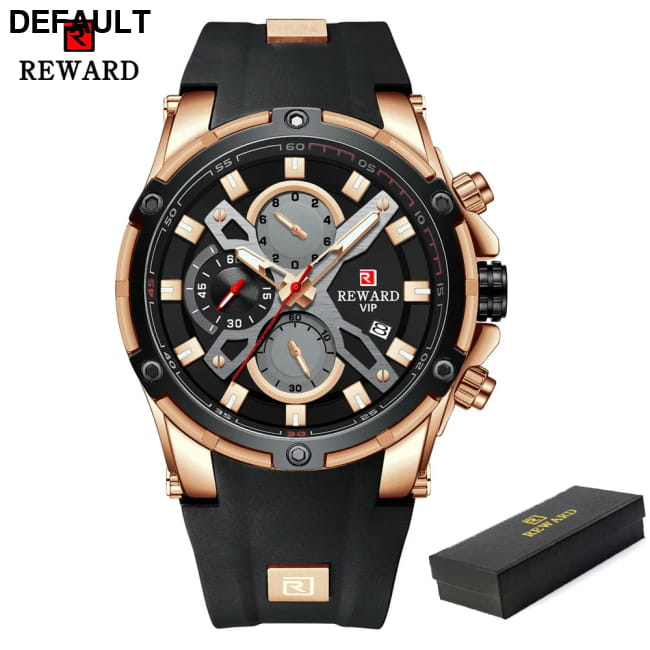 REWARD Luxury Brand Chronograph Sport Watch Quartz for Men Black RoseGold 1 / CHINA Watches