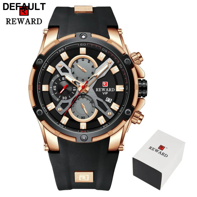 REWARD Luxury Brand Chronograph Sport Watch Quartz for Men Black RoseGold / CHINA Watches