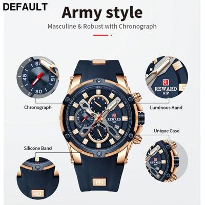2023 New REWARD Mens Watches Blue Waterproof Top Luxury Brand Chronograph Sport Watch Quartz For Men Wristwatch