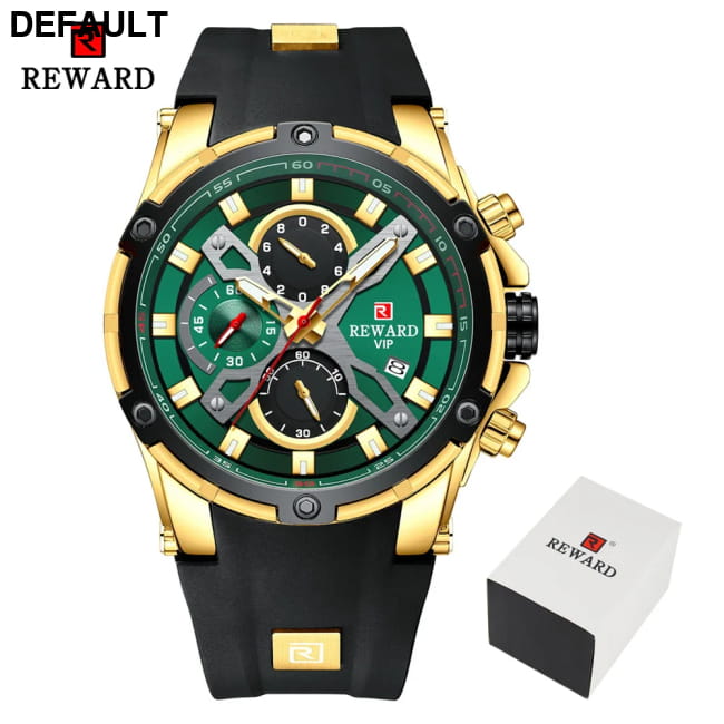 REWARD Luxury Brand Chronograph Sport Watch Quartz for Men Golden Green / CHINA Watches