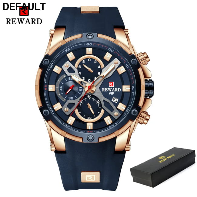 REWARD Luxury Brand Chronograph Sport Watch Quartz for Men Blue RoseGold 1 / CHINA Watches