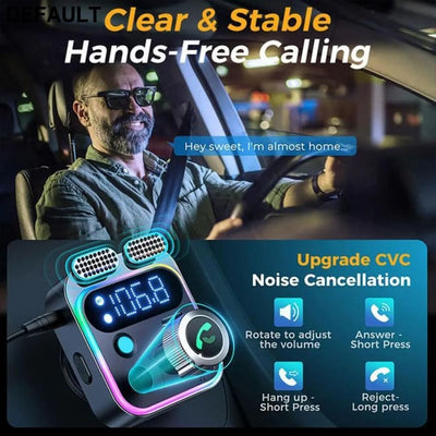 2024 Bluetooth 5.3 FM Transmitter for Car Stronger Dual Mics Deep Bass Sound 48W PD&QC3.0 Charger Adapter Black