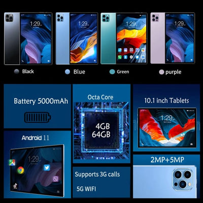 2024 Top selling 10.1-inch Tablet with 4GB RAM 64GB ROM Android 11 System Song Player Global Version 5000 mAh Tablets