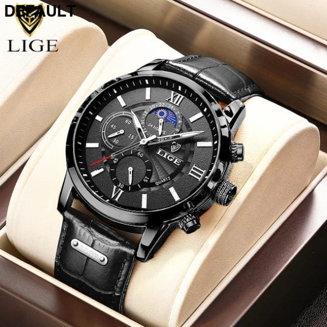 2025 New Mens Watches LIGE Top Brand Luxury Leather Casual All black / CHINA Men Sport