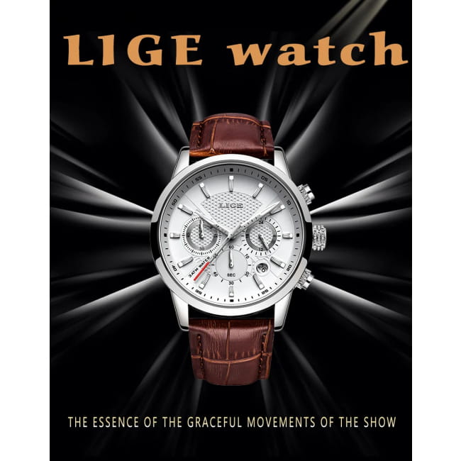 2025 New Mens Watches LIGE Top Brand Luxury Leather Casual Men Sport