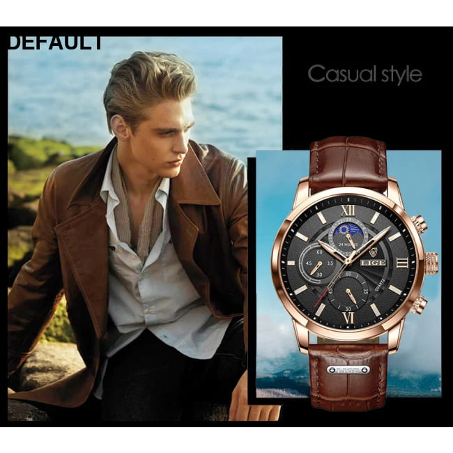 2025 New Mens Watches LIGE Top Brand Luxury Leather Casual Men Sport