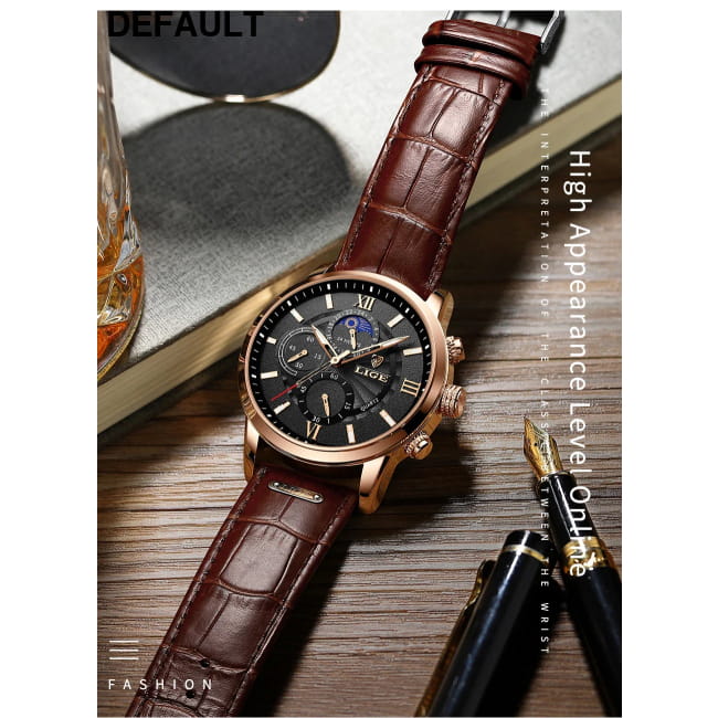2025 New Mens Watches LIGE Top Brand Luxury Leather Casual Men Sport