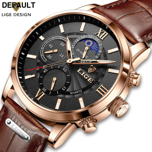 2025 New Mens Watches LIGE Top Brand Luxury Leather Casual Men Sport