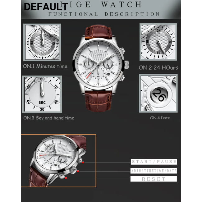 2025 New Mens Watches LIGE Top Brand Luxury Leather Casual Men Sport