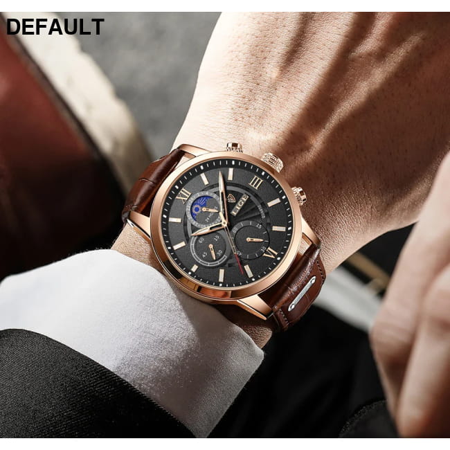 2025 New Mens Watches LIGE Top Brand Luxury Leather Casual Men Sport