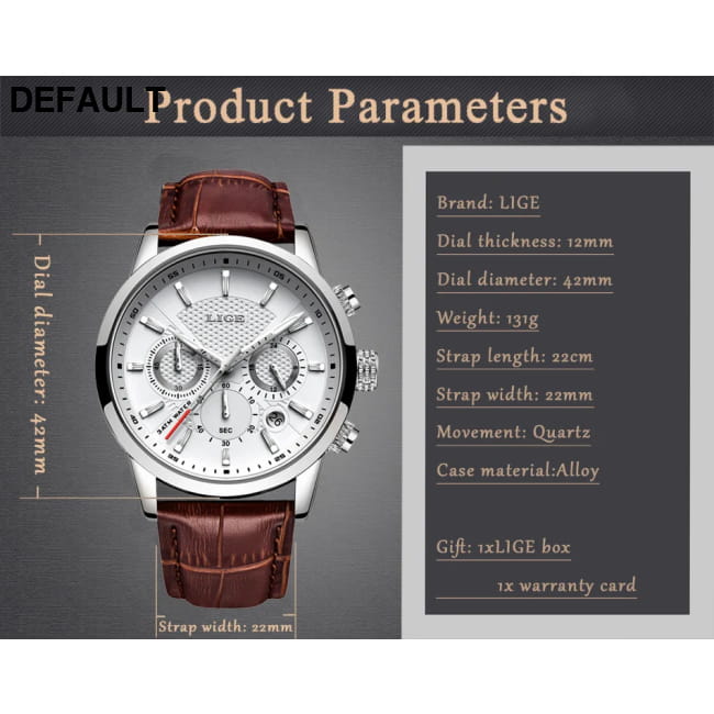 2025 New Mens Watches LIGE Top Brand Luxury Leather Casual Men Sport