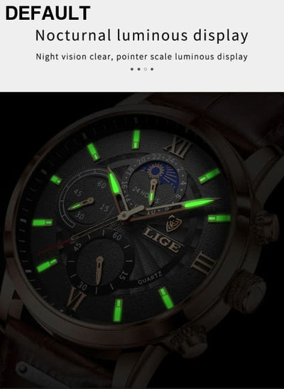 2025 New Mens Watches LIGE Top Brand Luxury Leather Casual Quartz Watch Men’s Sport Waterproof Clock Relogio Masculino