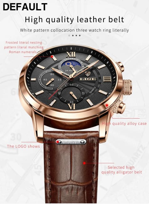 2025 New Mens Watches LIGE Top Brand Luxury Leather Casual Quartz Watch Men’s Sport Waterproof Clock Relogio Masculino