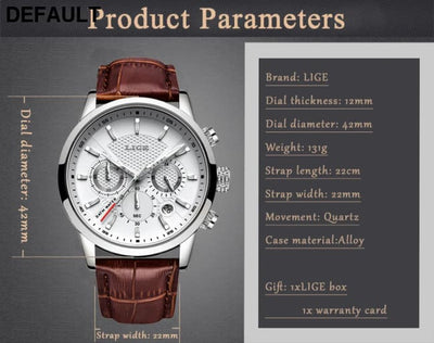 2025 New Mens Watches LIGE Top Brand Luxury Leather Casual Quartz Watch Men’s Sport Waterproof Clock Relogio Masculino