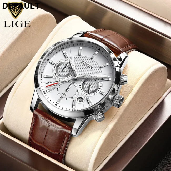 2025 New Mens Watches LIGE Top Brand Luxury Leather Casual Silver white 1 / CHINA Men Sport