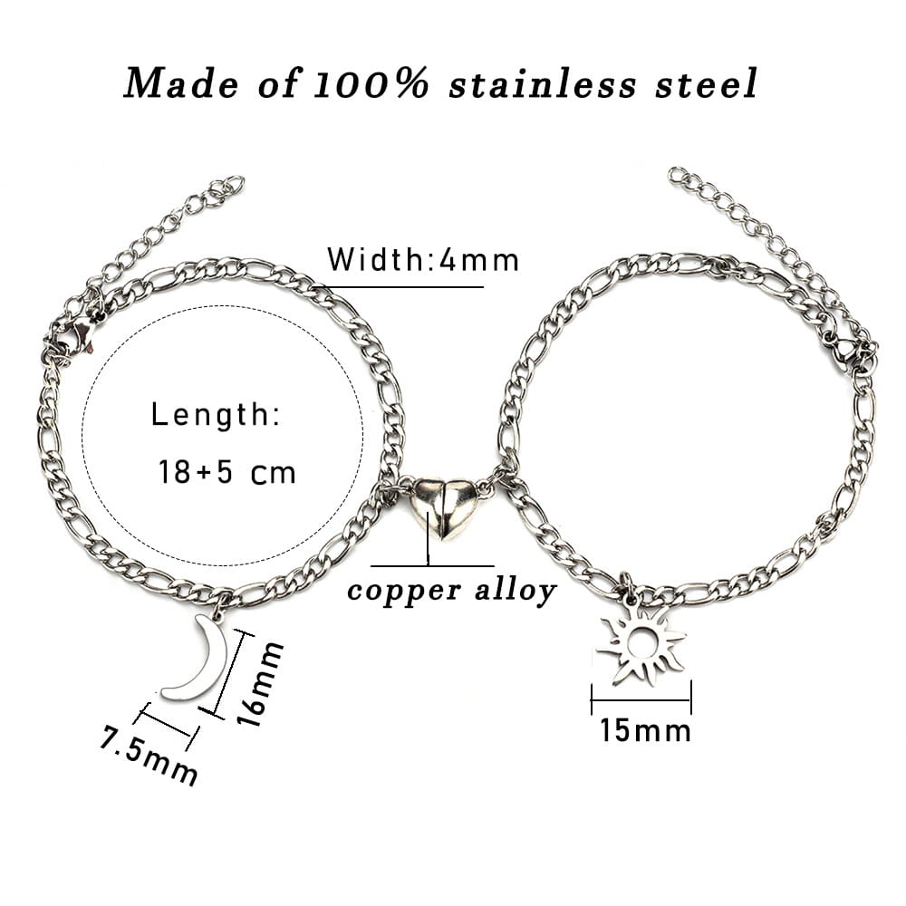 2Pcs Sun Moon Charm Magnet Attraction Stainless Steel Bracelets For Couples Men Women Jewelry Wholesale Valentine’s Day