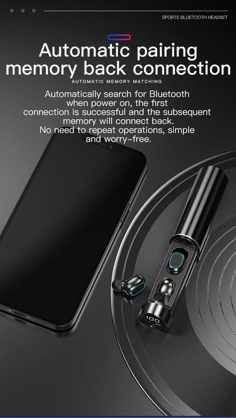 N21 wireless Bluetooth headset pull tube touch LED display binaural in ear mini sports universal