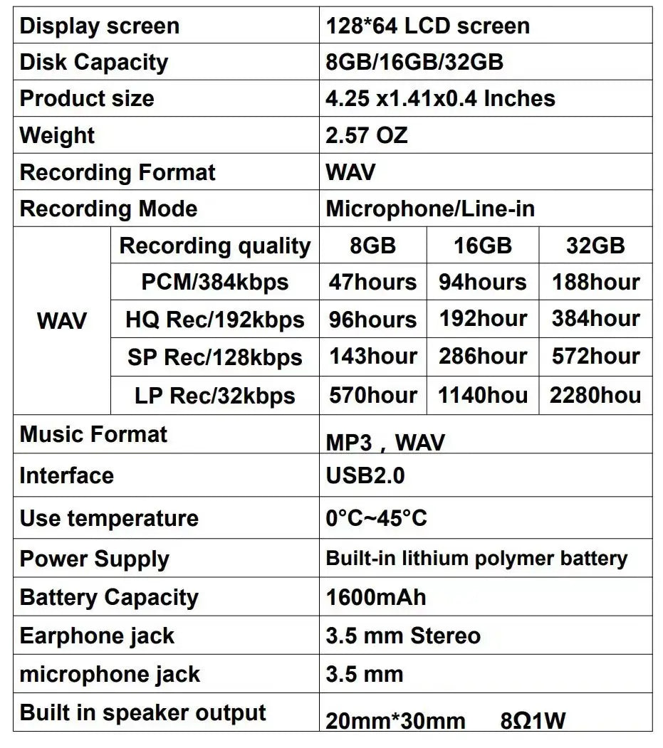 English HD Noise Reduction Digital Recording Pen MP3 Player Large Capacity Portable Smart Recorder