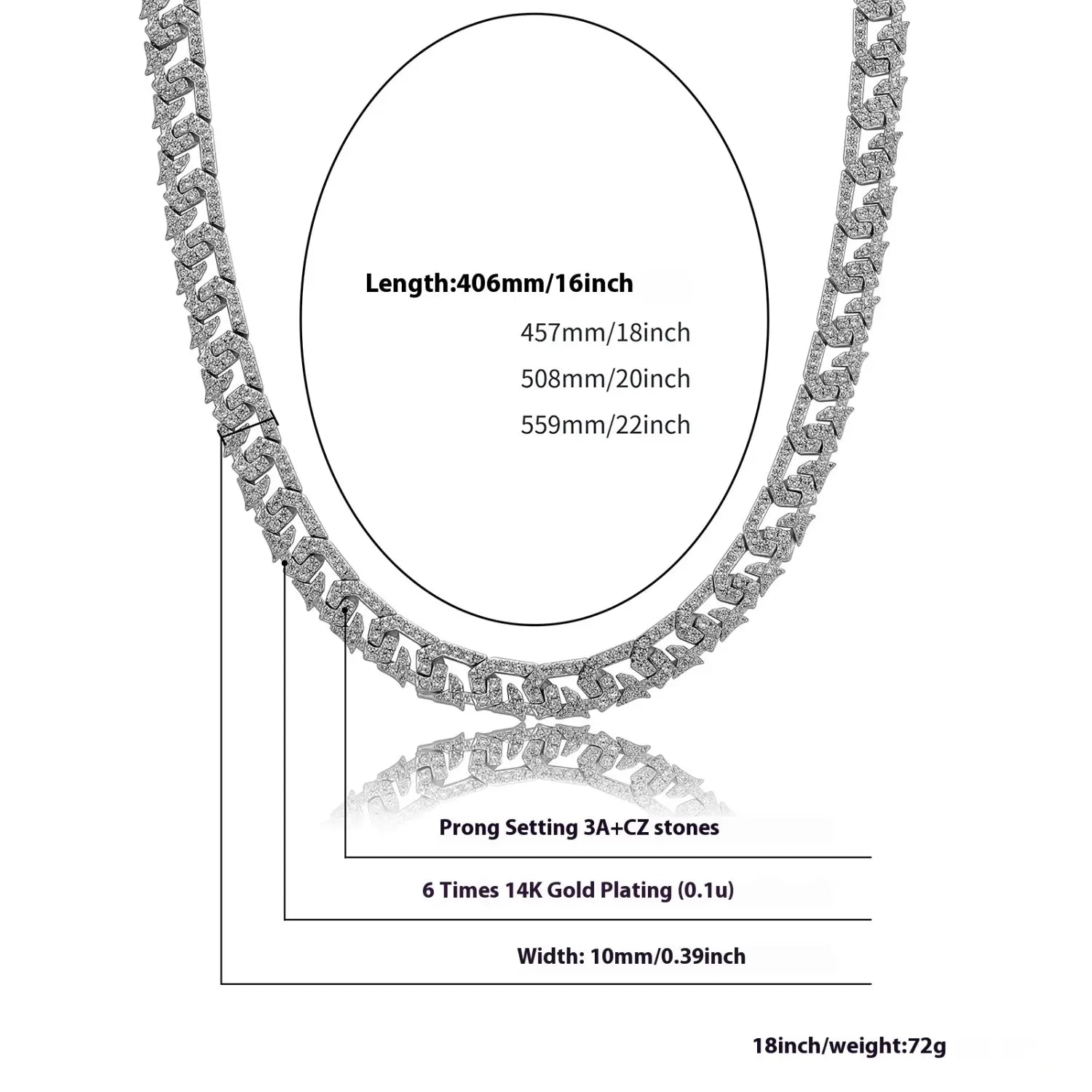 10mm Full Diamond Cuban Link Chain Hip Hop Necklaces