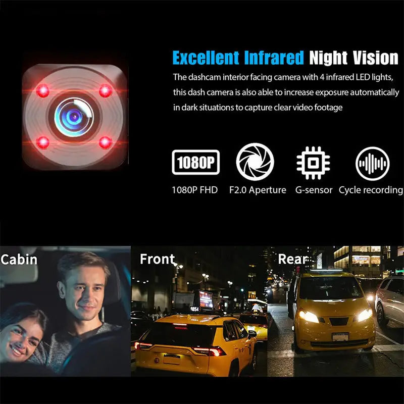 HD 1080p Driving Recorder Three-lens Same Display