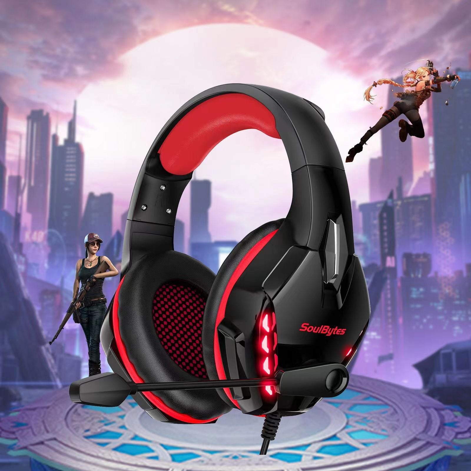 S11 Head mounted Gaming Chicken Earphones Wired Control Esports Luminous Computer Black Red Headphones Best Selling