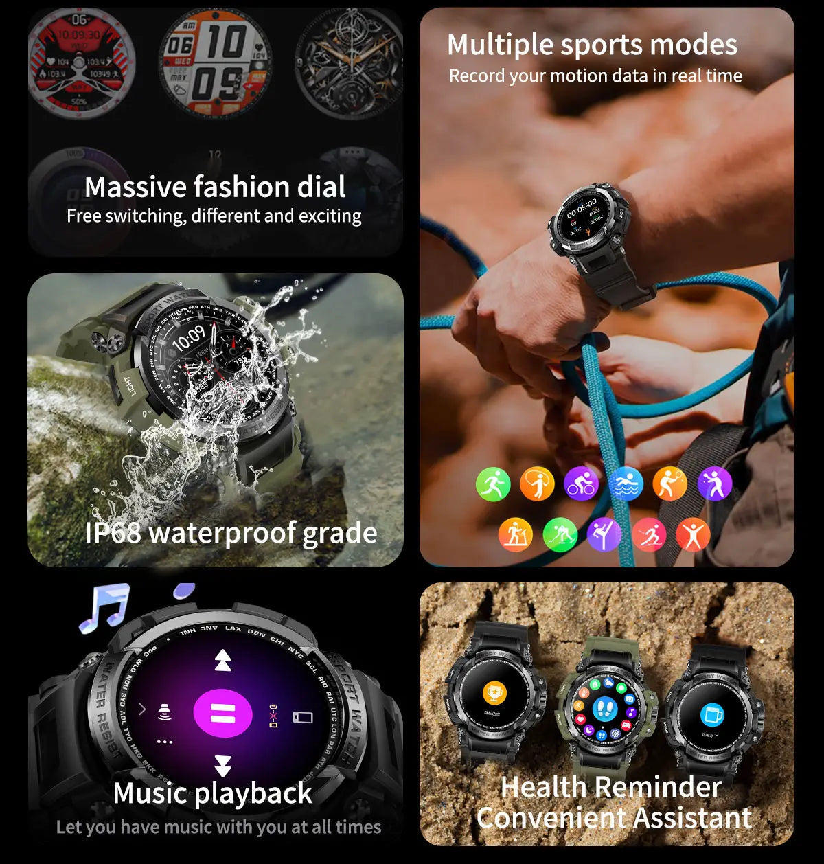 LC16 smartwatch Bluetooth call outdoor three defense heart rate monitoring smart watch