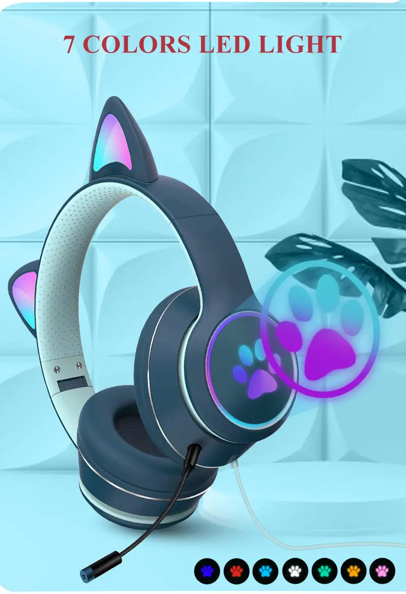 AKZ-022 RGB Luminous Cat Ear Headset Wired Gaming Computer Learning