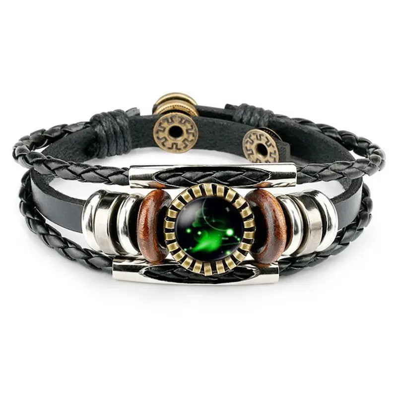 Zodiac Sign Bracelets For Women Men 12 Constellation Beaded Hand Woven PU Leather