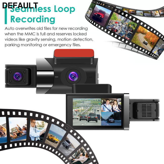 2K Car DVR 3 Channel Dash Cam Camcorder Camera Recorder Black Cameras Electronics