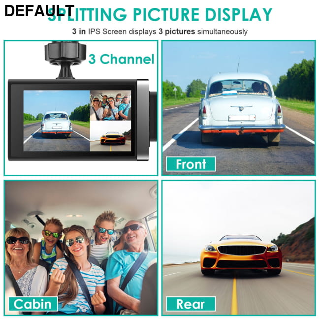 2K Car DVR 3 Channel Dash Cam Camcorder Camera Recorder Black Cameras Electronics