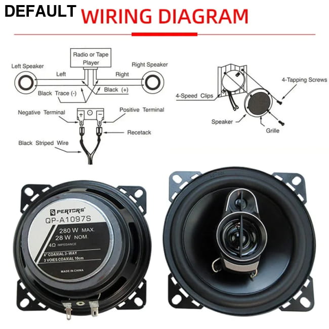 2pcs (2X280W) 560W Premium 4-Inch HiFi Car Speakers - HD - Coaxial