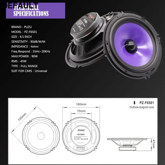 2pcs 6.5Inch 90W Subwoofer Car Speakers Heavy Mid-bass CHINA Coaxial