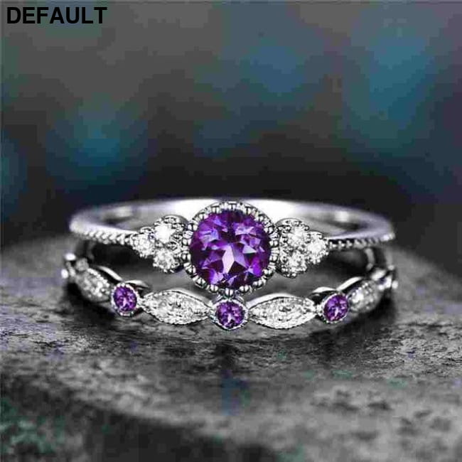 2Pcs/Set 2018 Luxury Green Blue Stone Crystal Rings 5 / purple Sterling Silver
