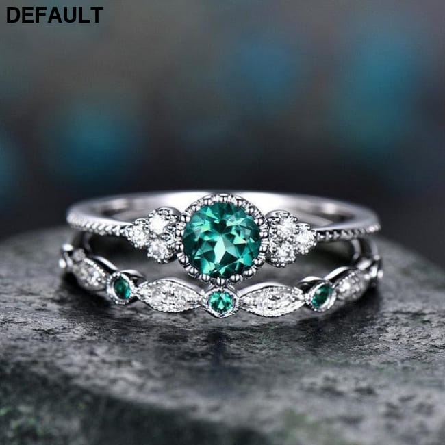 2Pcs/Set 2018 Luxury Green Blue Stone Crystal Rings 5 / Sterling Silver