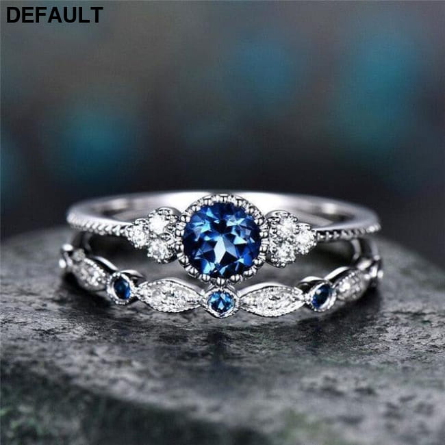 2Pcs/Set 2018 Luxury Green Blue Stone Crystal Rings 5 / Sterling Silver