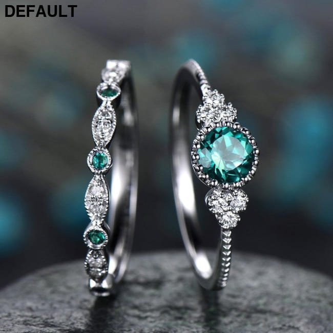 2Pcs/Set 2018 Luxury Green Blue Stone Crystal Rings Sterling Silver