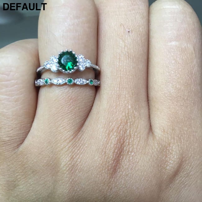2Pcs/Set 2018 Luxury Green Blue Stone Crystal Rings Sterling Silver
