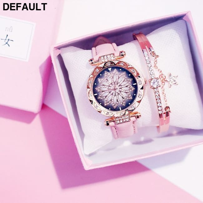 2pcs Women Watches Set Starry Sky Ladies Bracelet Watch Casual Leather Sports Quartz Watches(No Box)